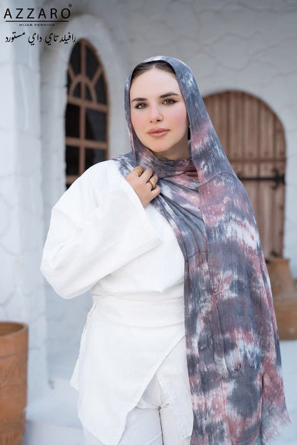 Tie-Dye Ruffled Thai Hijab - Dust Rose
