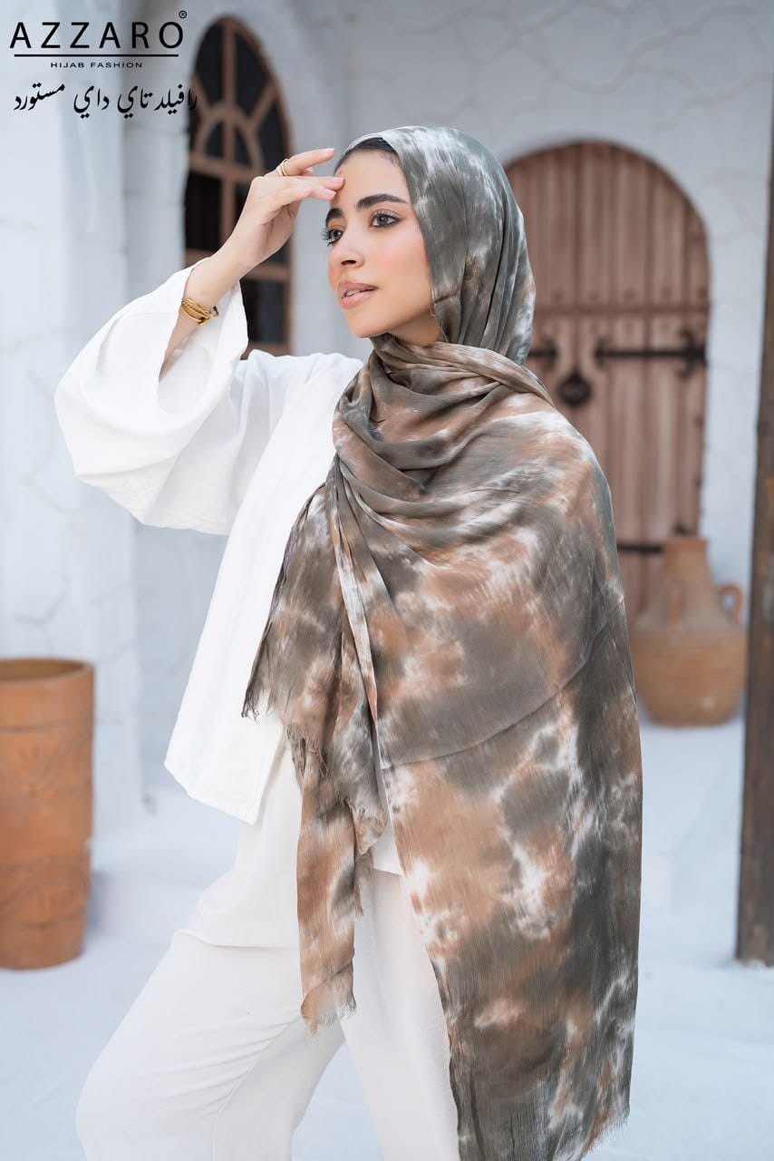 Tie-Dye Ruffled Thai Hijab - Desert Mist