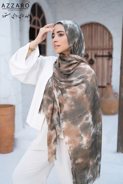 Tie-Dye Ruffled Thai Hijab - Desert Mist