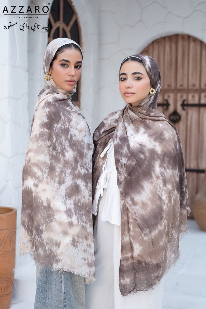 Tie-Dye Ruffled Thai Hijab - Latte Cloud & Mochi Mocha