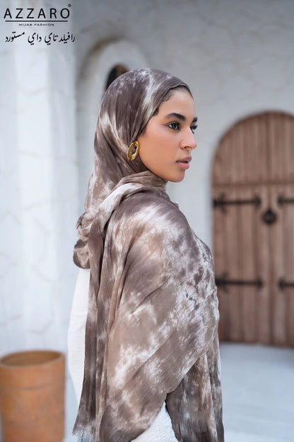 Tie-Dye Ruffled Thai Hijab - Mochi Mocha
