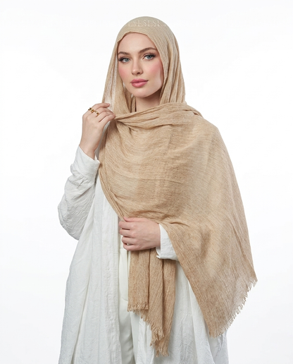 Ruffled Thai Hijab - Carmel Beige