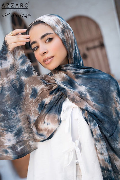 Tie-Dye Ruffled Thai Hijab - Ocean Smoke
