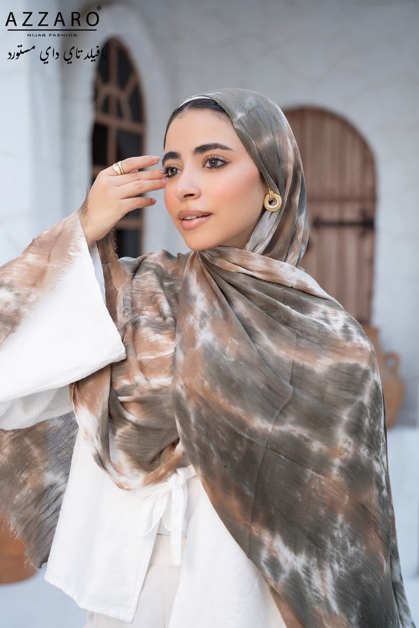 Tie-Dye Ruffled Thai Hijab - Desert Mist