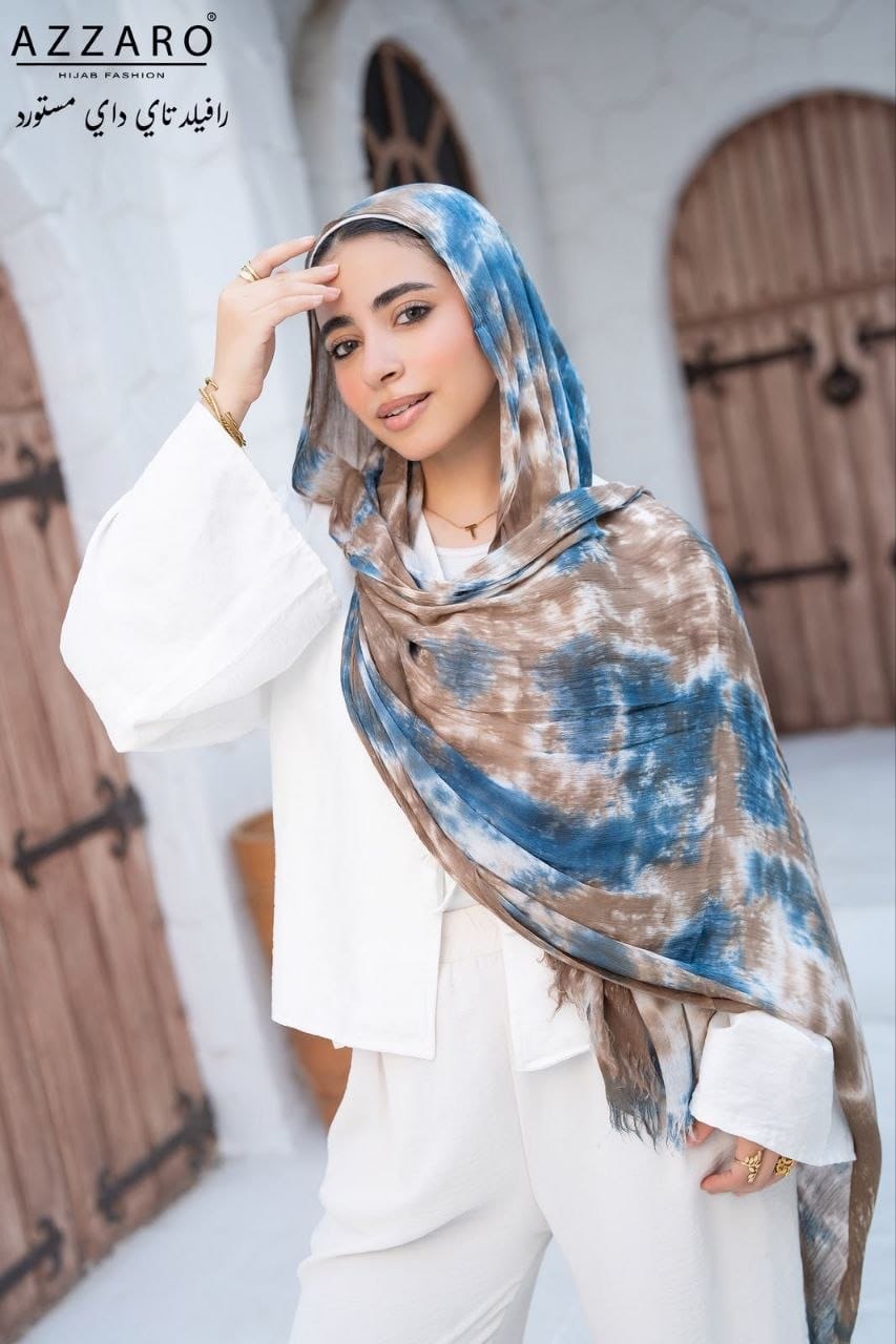 Tie-Dye Ruffled Thai Hijab - Hazel Blue