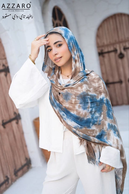 Tie-Dye Ruffled Thai Hijab - Hazel Blue
