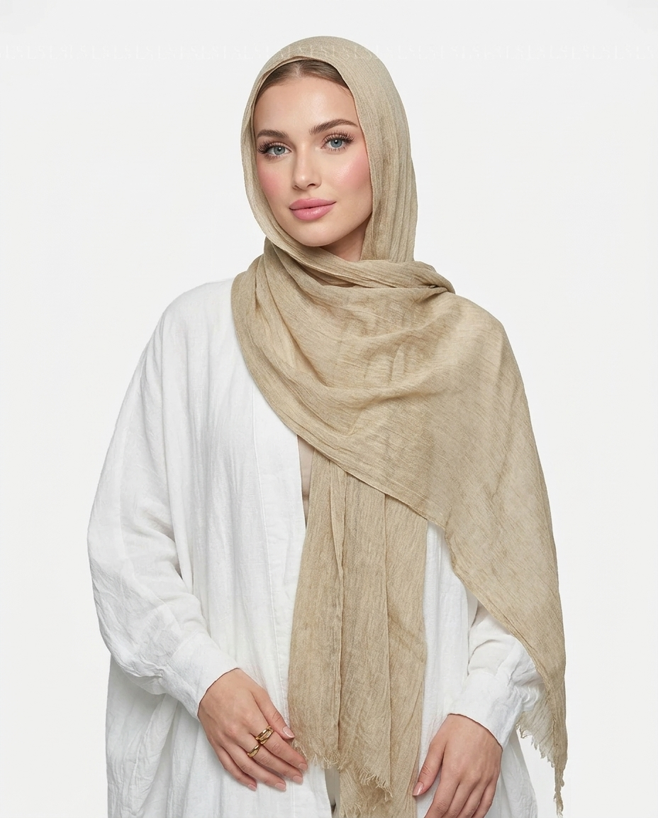 Ruffled Thai Hijab - Beige