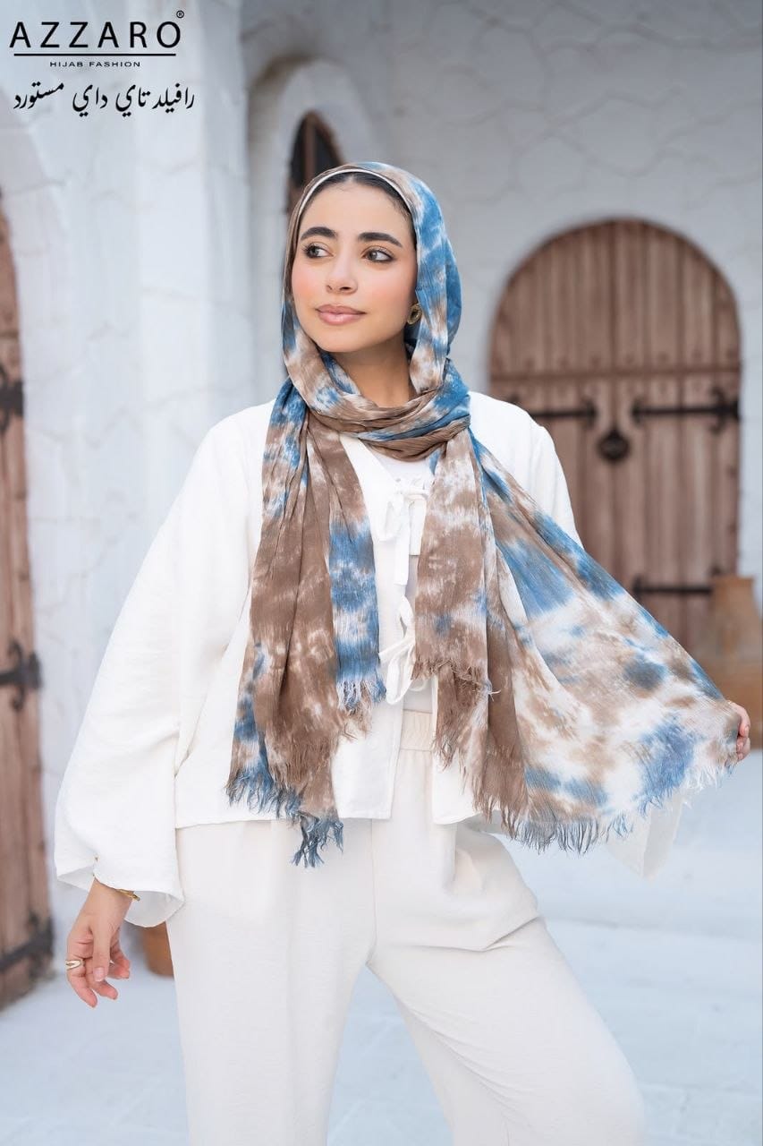 Tie-Dye Ruffled Thai Hijab - Hazel Blue