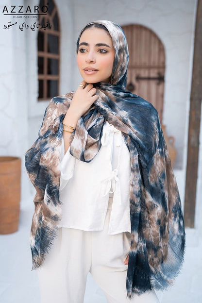 Tie-Dye Ruffled Thai Hijab - Ocean Smoke