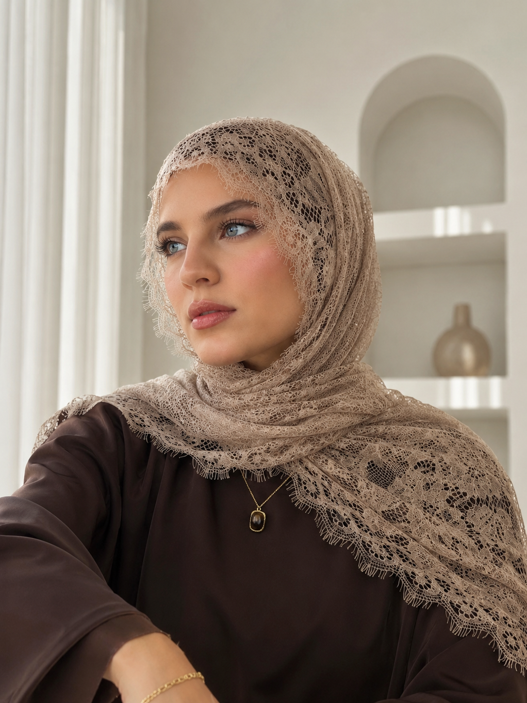 French Dantel Hijab - Beige