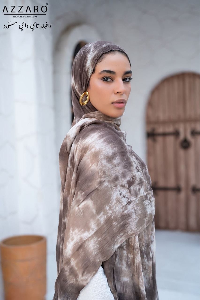 Tie-Dye Ruffled Thai Hijab - Mochi Mocha