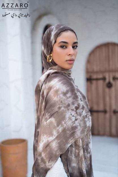 Tie-Dye Ruffled Thai Hijab - Mochi Mocha