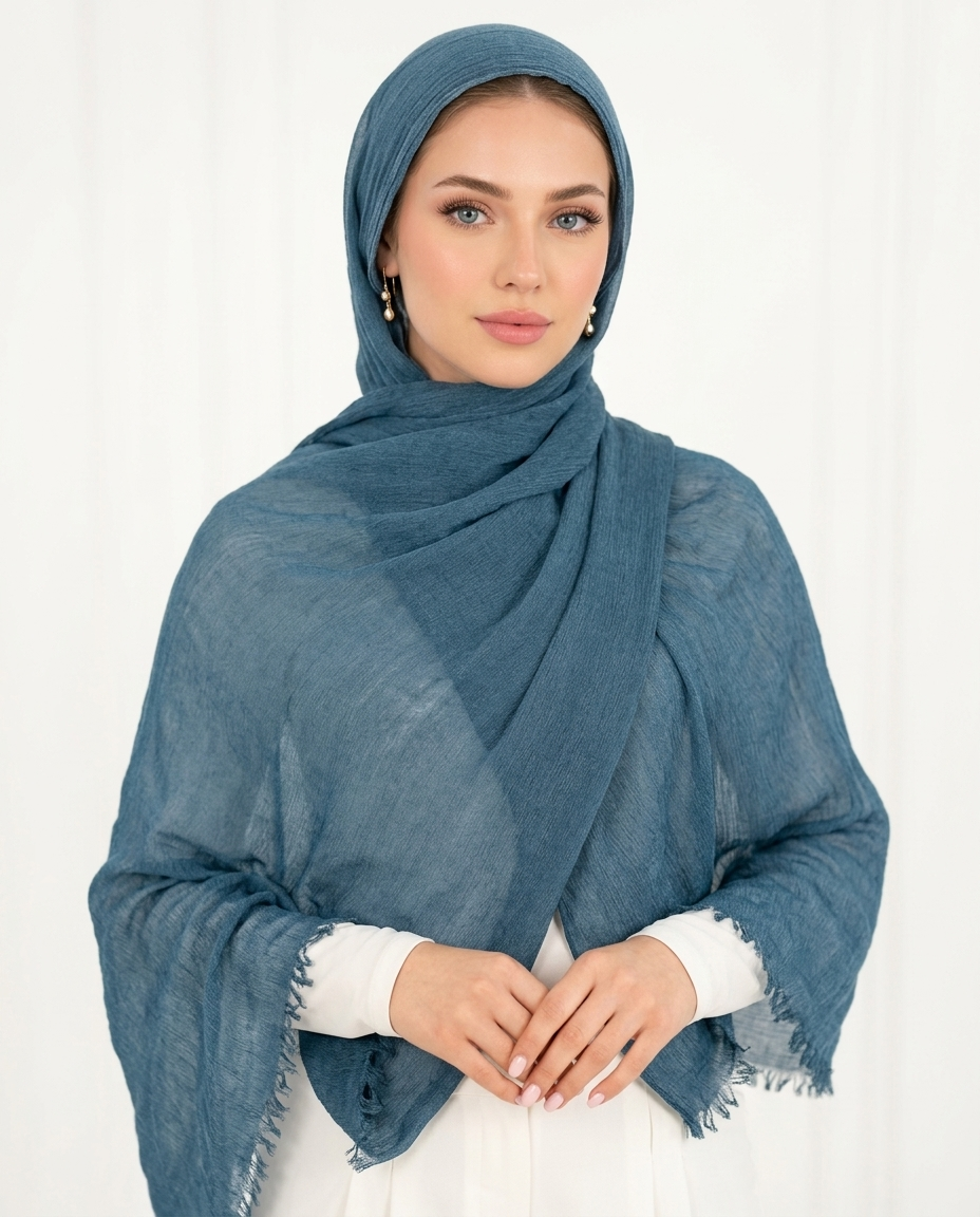 Ruffled Thai Hijab - Blue Jeans