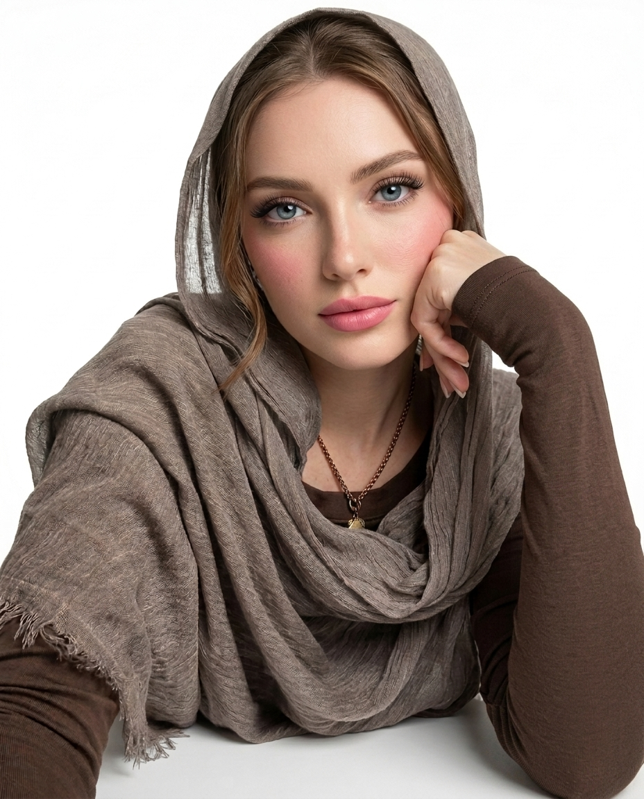 Ruffled Thai Hijab - Greyish Brown