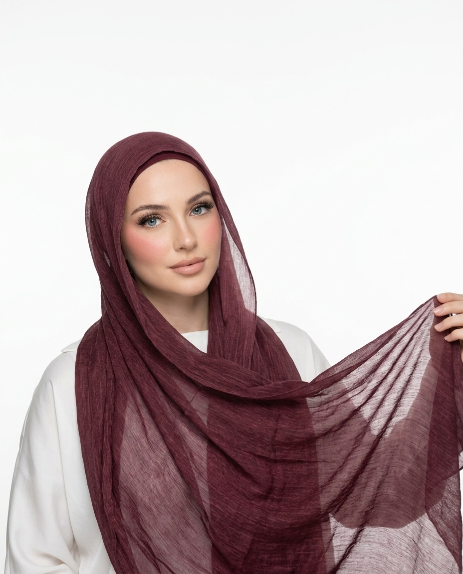 Ruffled Thai Hijab - Burgundy