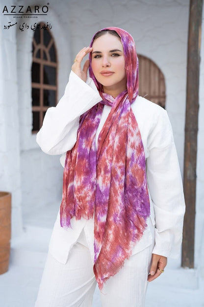 Tie-Dye Ruffled Thai Hijab - Cherry Pop