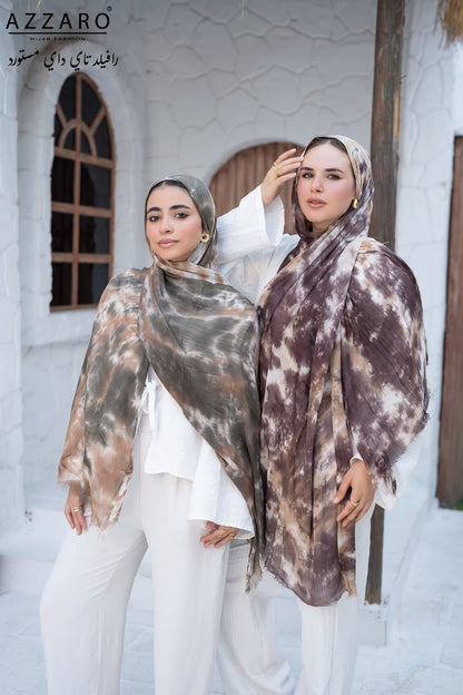 Tie-Dye Ruffled Thai Hijab - Desert Mist & Café Crème