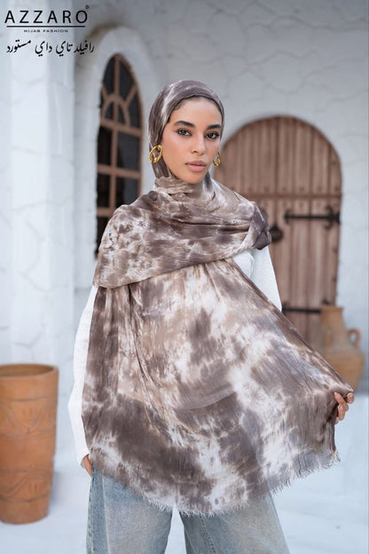 Tie-Dye Ruffled Thai Hijab - Mochi Mocha