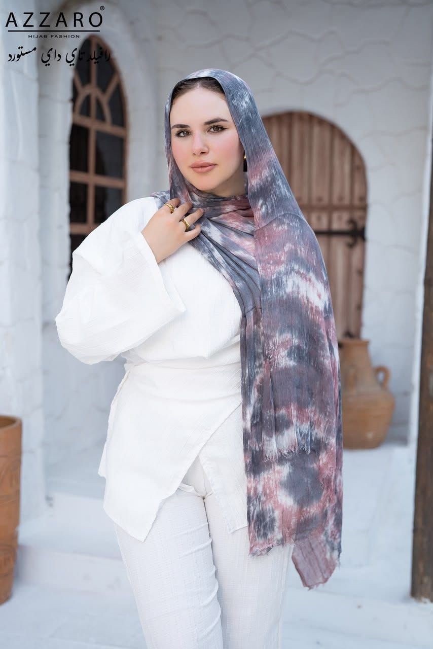 Tie-Dye Ruffled Thai Hijab - Dust Rose
