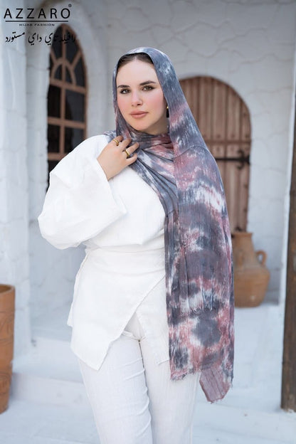 Tie-Dye Ruffled Thai Hijab - Dust Rose