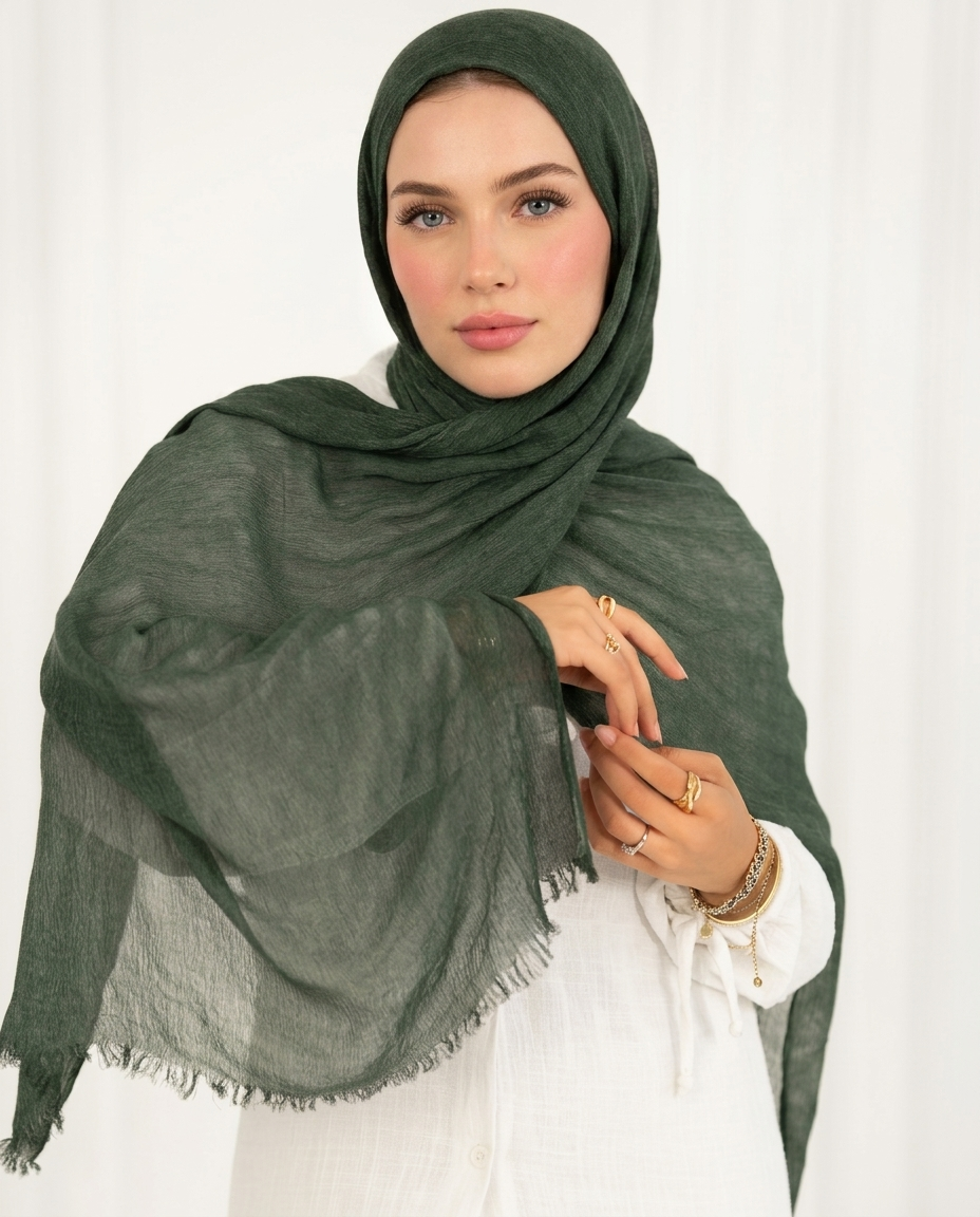 Ruffled Thai Hijab - Dark Green