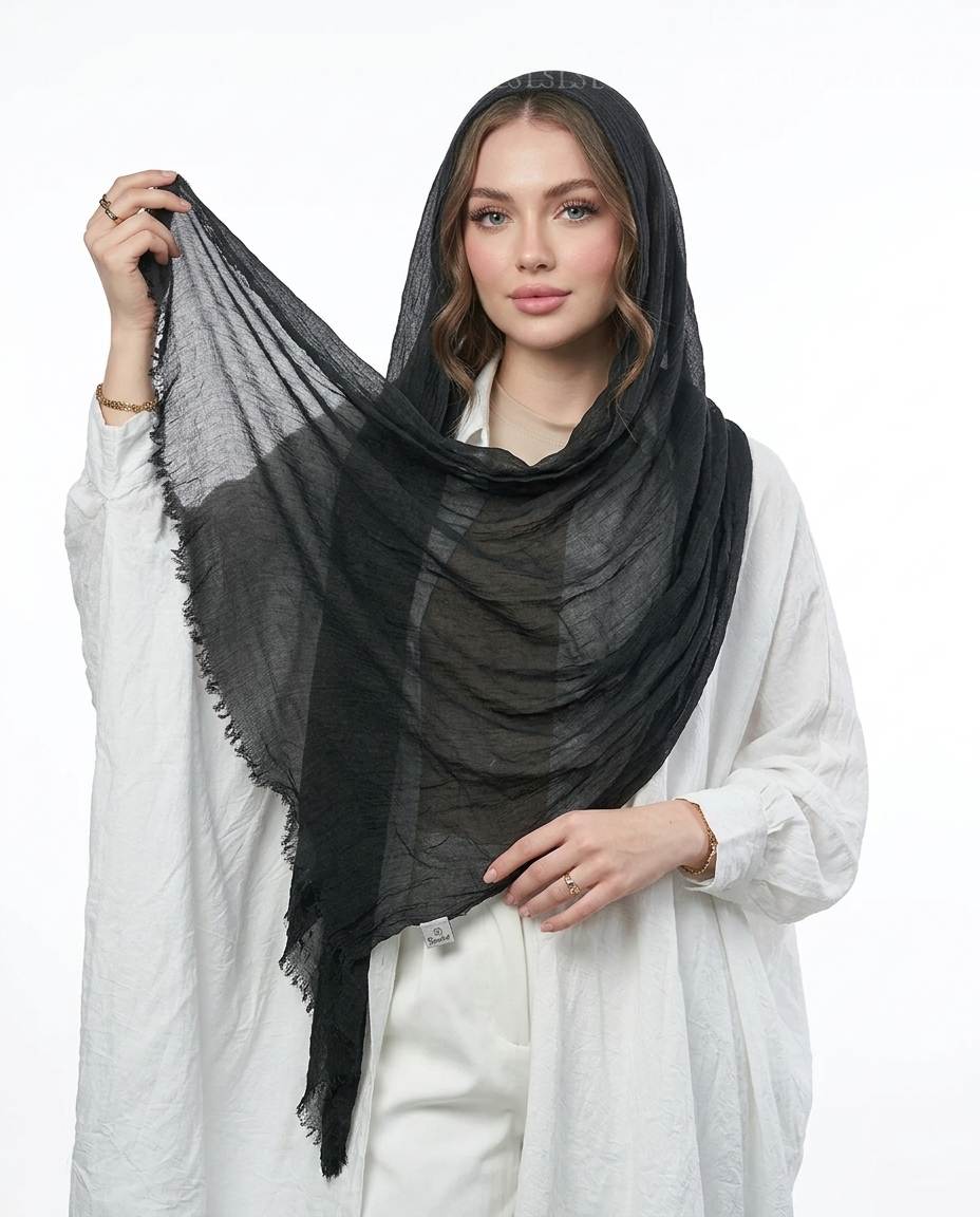 Ruffled Thai Hijab - Black