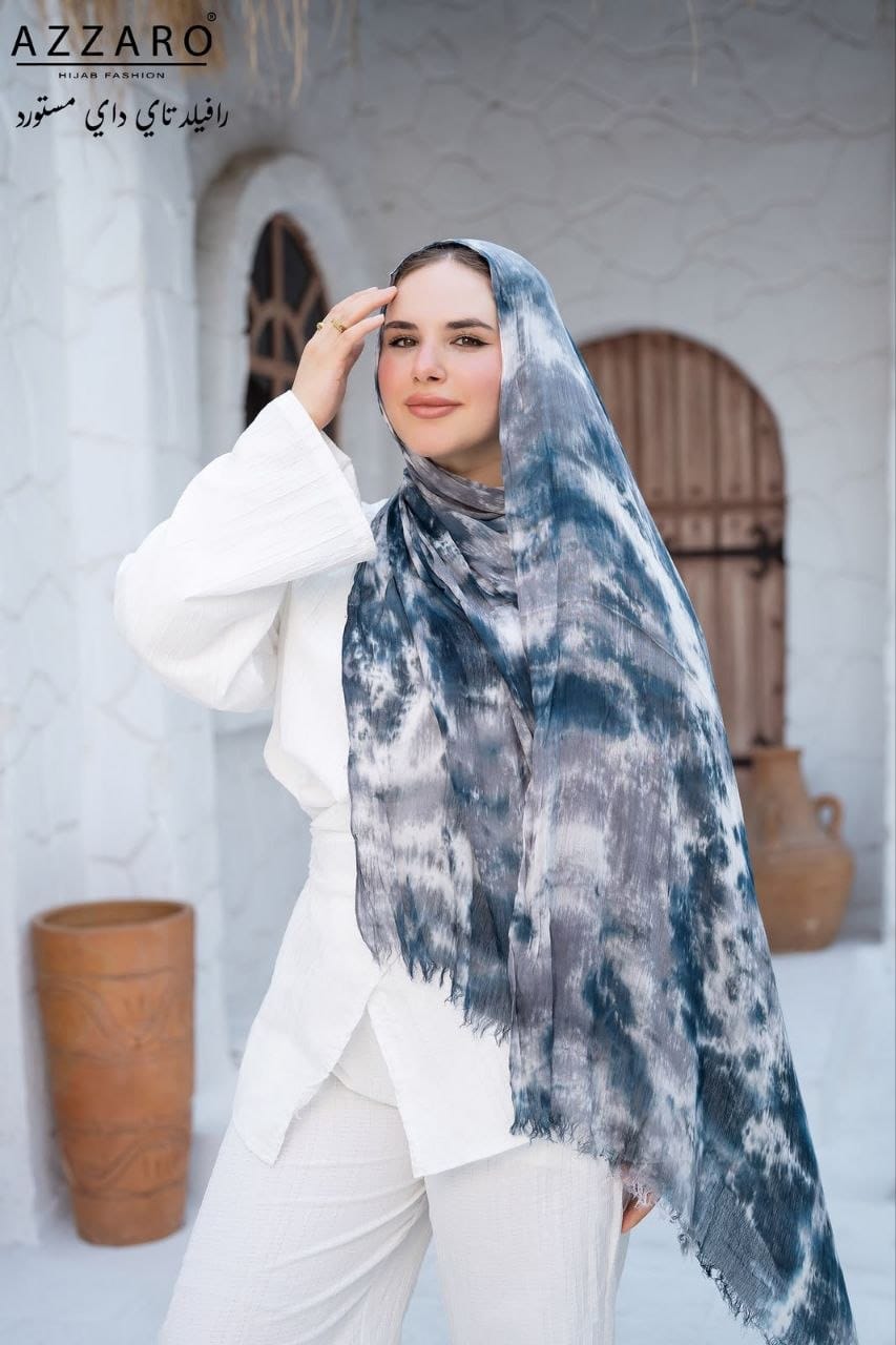 Tie-Dye Ruffled Thai Hijab - Stormy Sky