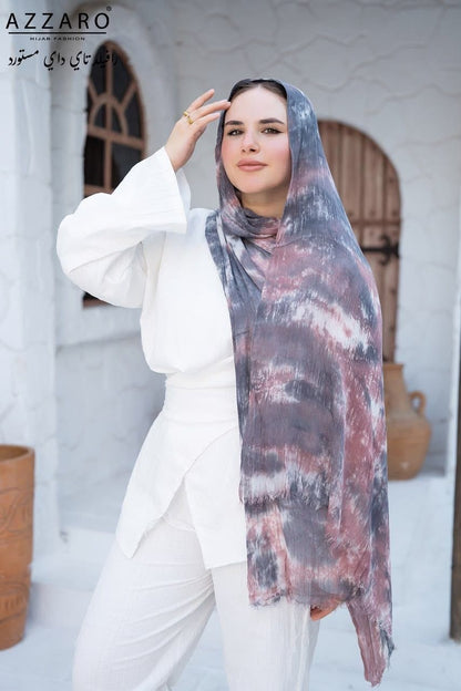 Tie-Dye Ruffled Thai Hijab - Dust Rose