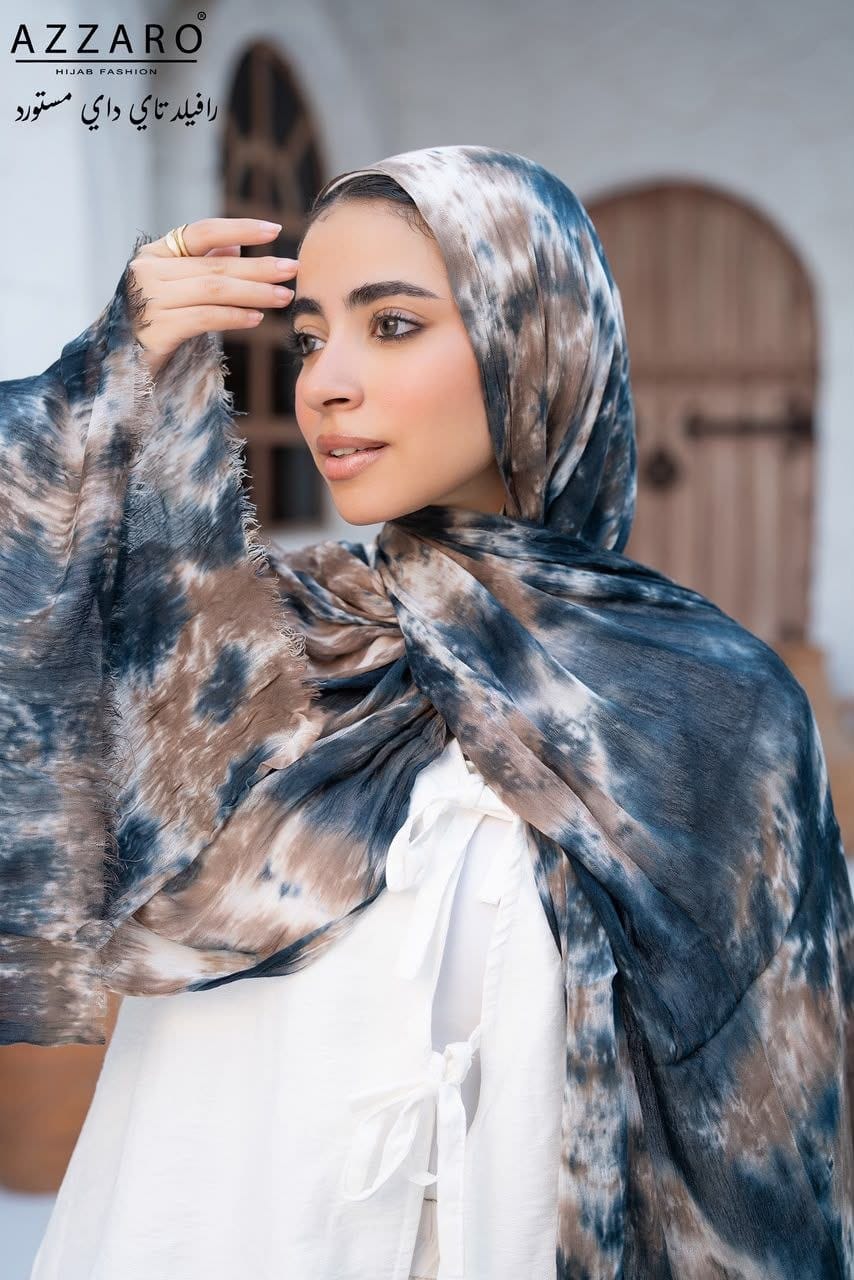 Tie-Dye Ruffled Thai Hijab - Ocean Smoke
