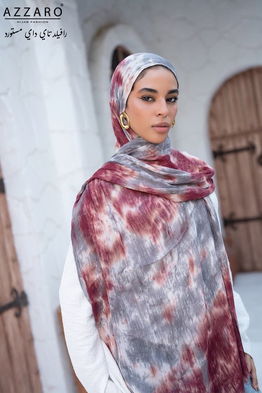 Tie-Dye Ruffled Thai Hijab - Mulberry Mist