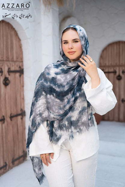 Tie-Dye Ruffled Thai Hijab - Stormy Sky