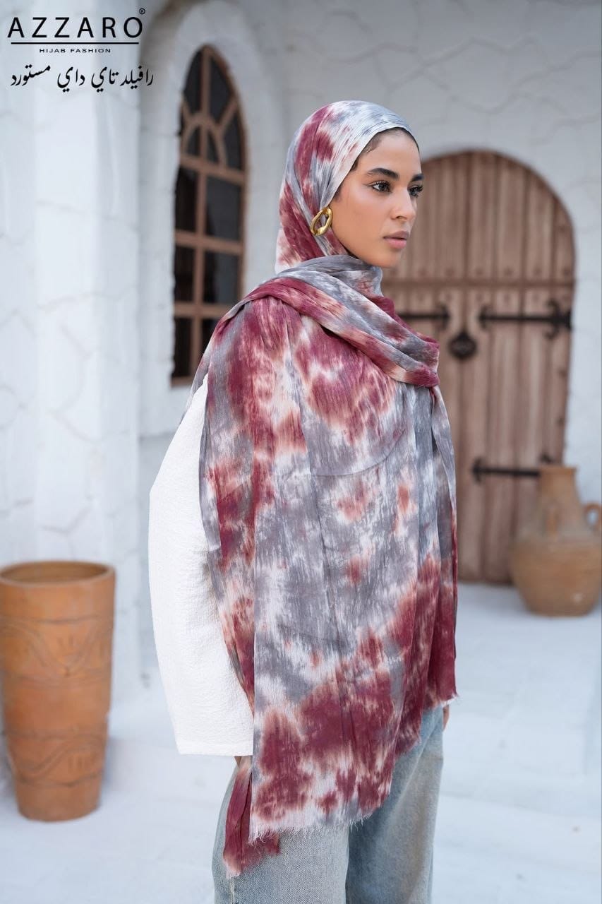 Tie-Dye Ruffled Thai Hijab - Mulberry Mist