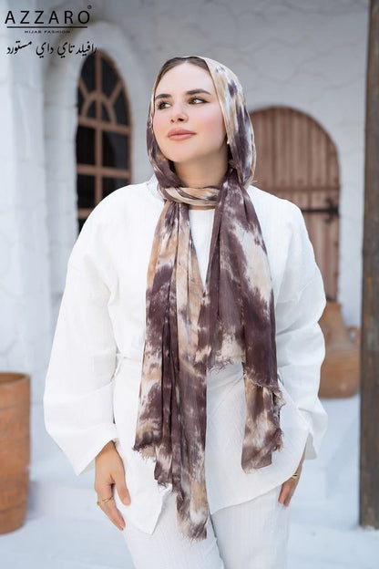 Tie-Dye Ruffled Thai Hijab - Café Crème