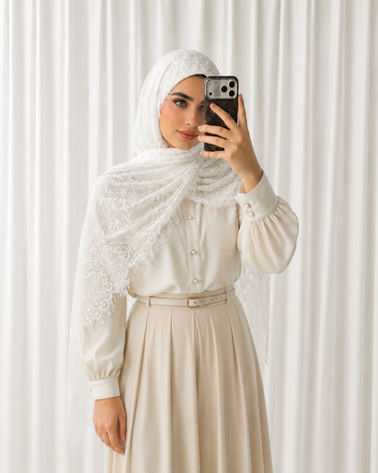 French Dantel Hijab - White