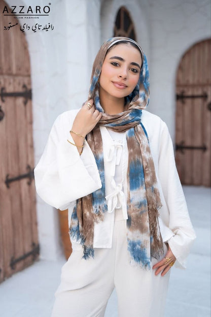 Tie-Dye Ruffled Thai Hijab - Hazel Blue